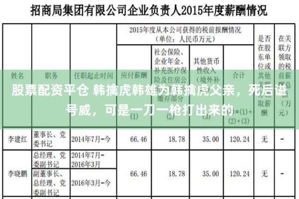 股票配资平仓 韩擒虎韩雄为韩擒虎父亲，死后谥号威，可是一刀一枪打出来的