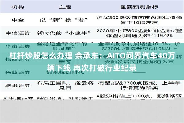 杠杆炒股怎么办理 余承东：AITO问界汽车40万辆下线 再次打破行业纪录